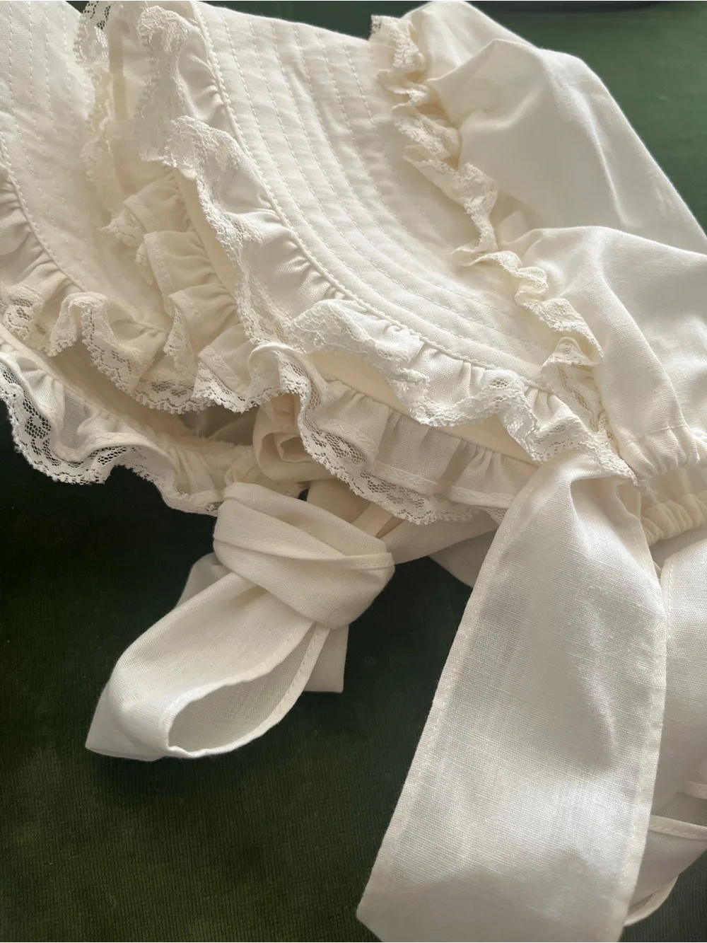 Vintage Handmade Lace Baby Bonnet in Cream